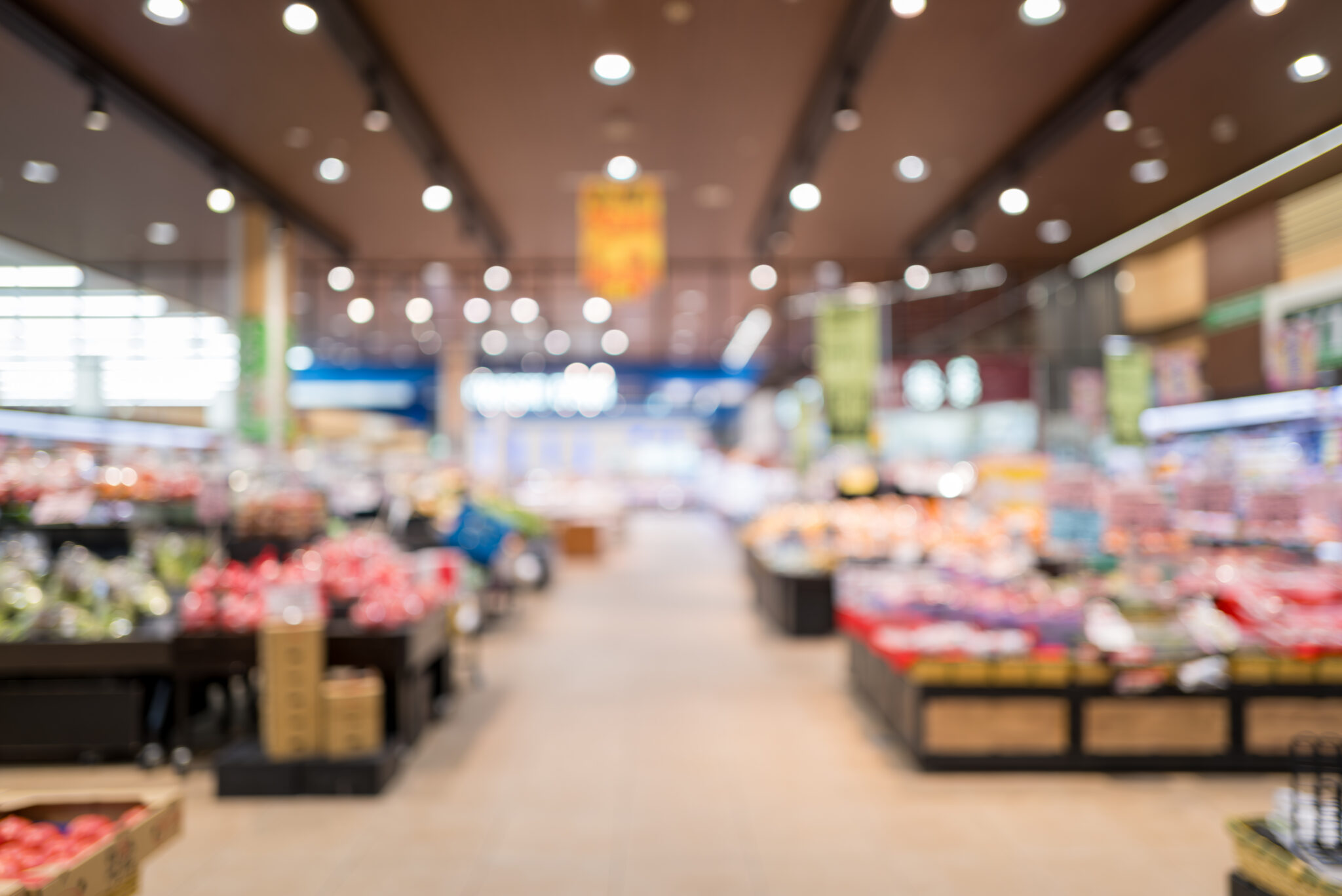 everyday scenery supermarket shelves captured in soft focus
